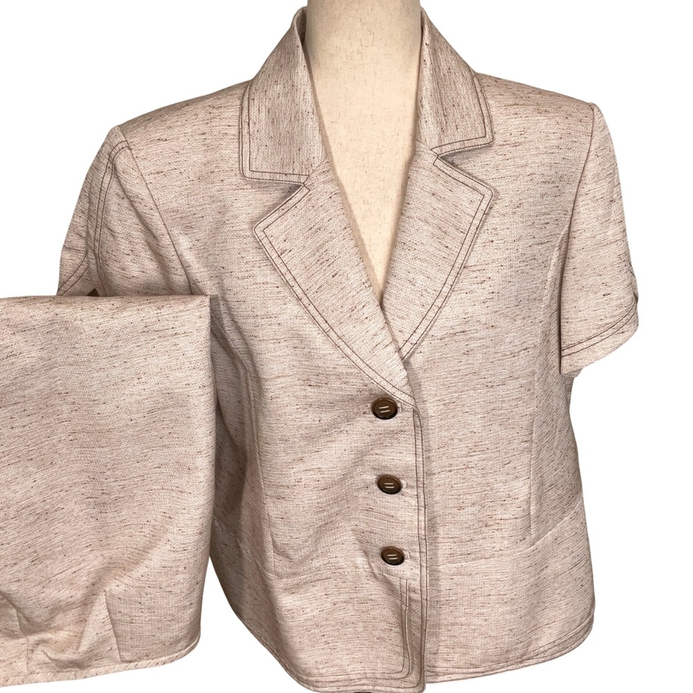Tahari Skirt Suit Women 16W Beige Tan Heathered Short Sleeve